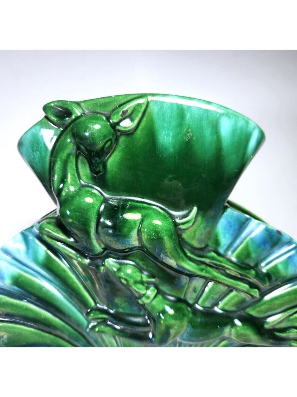 Vintage Ceramic Planter Lamp – Leaping Deer – Mid Century Green Glaze - Picture 3 of 15